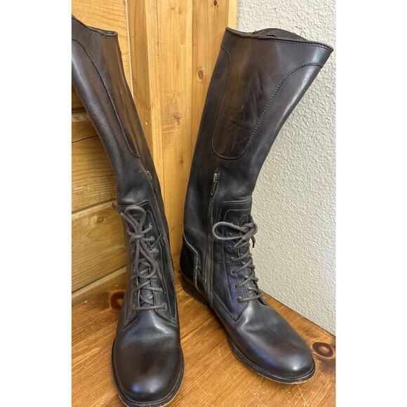 VTG Frye 7 Leather Brown Lace Up Boots Side Zip Western 70’s Retro Boho - Picture 11 of 16